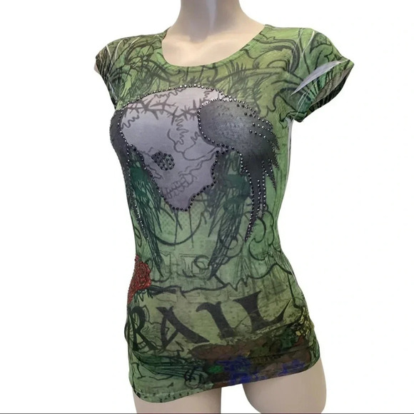 Grail Size XS Green Bedazzled Sublimation Tee. Made in USA New - Picture 1 of 6